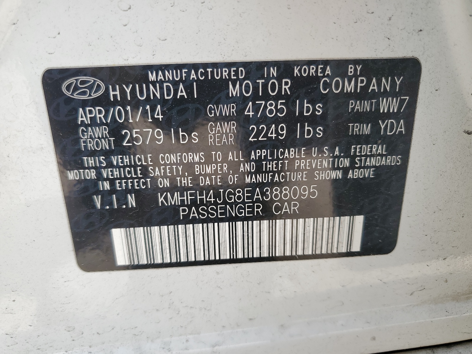 KMHFH4JG8EA388095 2014 Hyundai Azera Gls