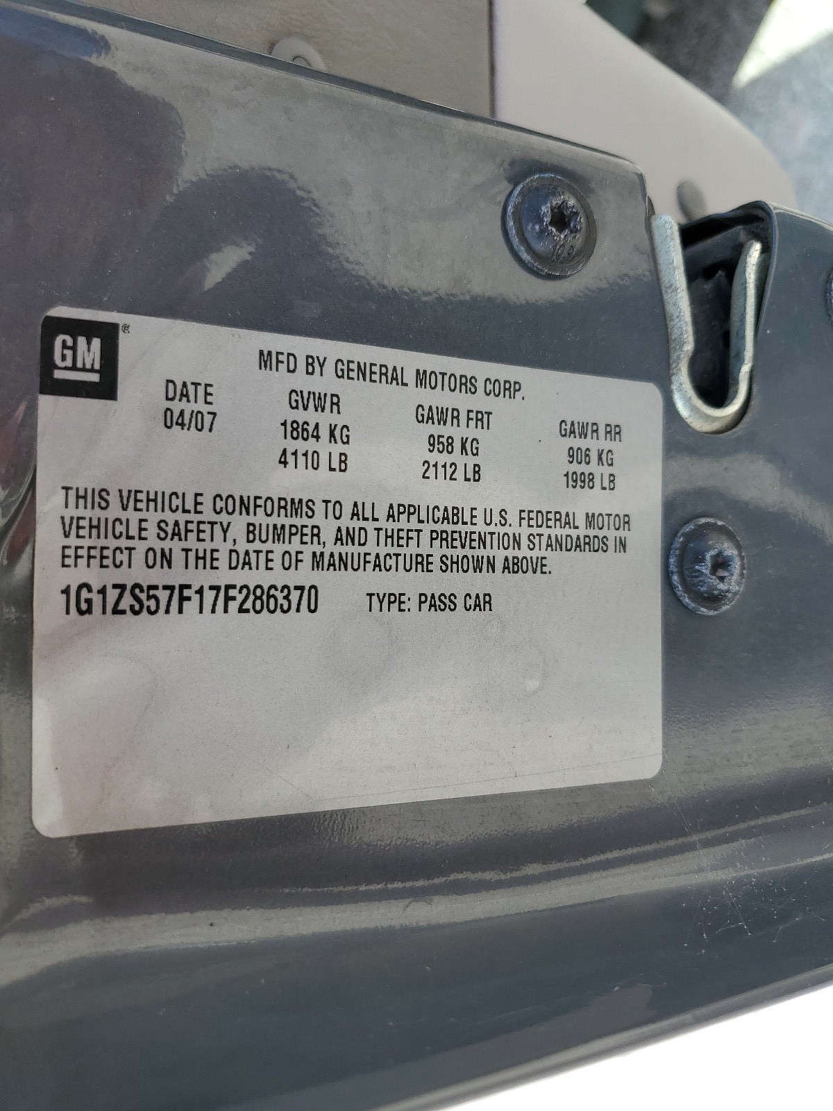 1G1ZS57F17F286370 2007 Chevrolet Malibu Ls