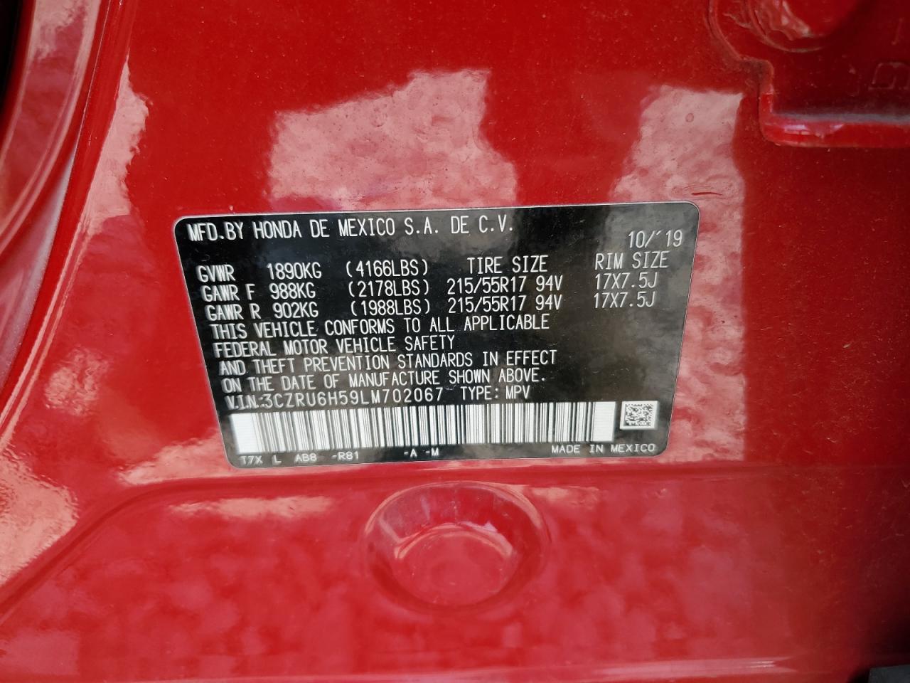 2020 Honda Hr-V Ex VIN: 3CZRU6H59LM702067 Lot: 64255794