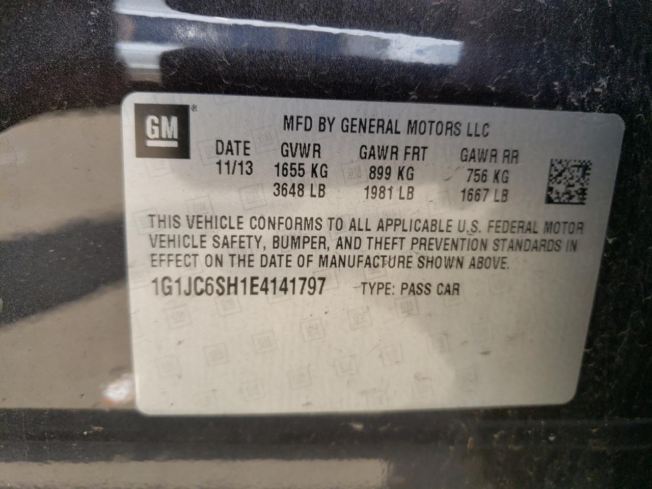 1G1JC6SH1E4141797 2014 Chevrolet Sonic Lt