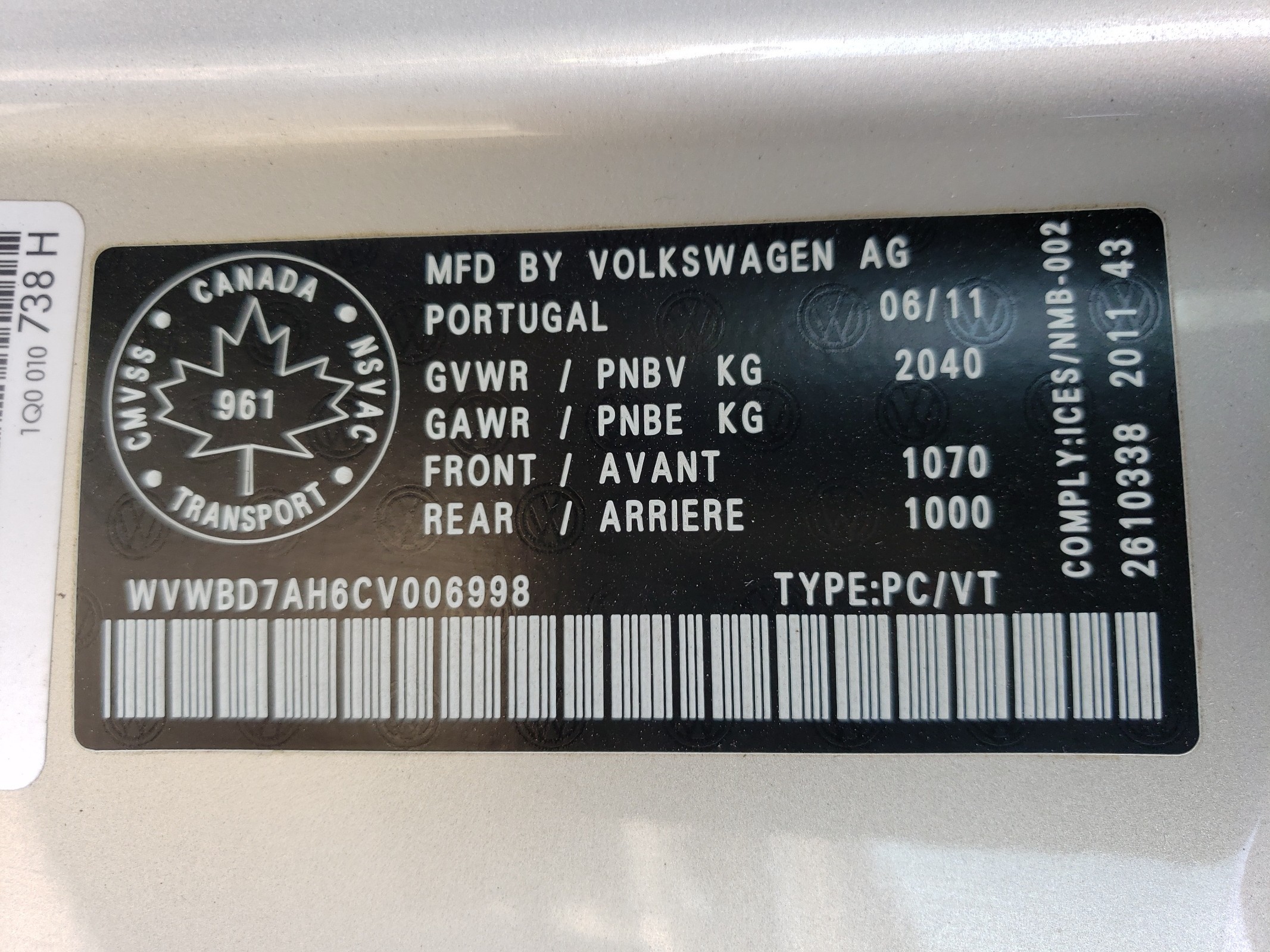 WVWBD7AH6CV006998 2012 Volkswagen Eos