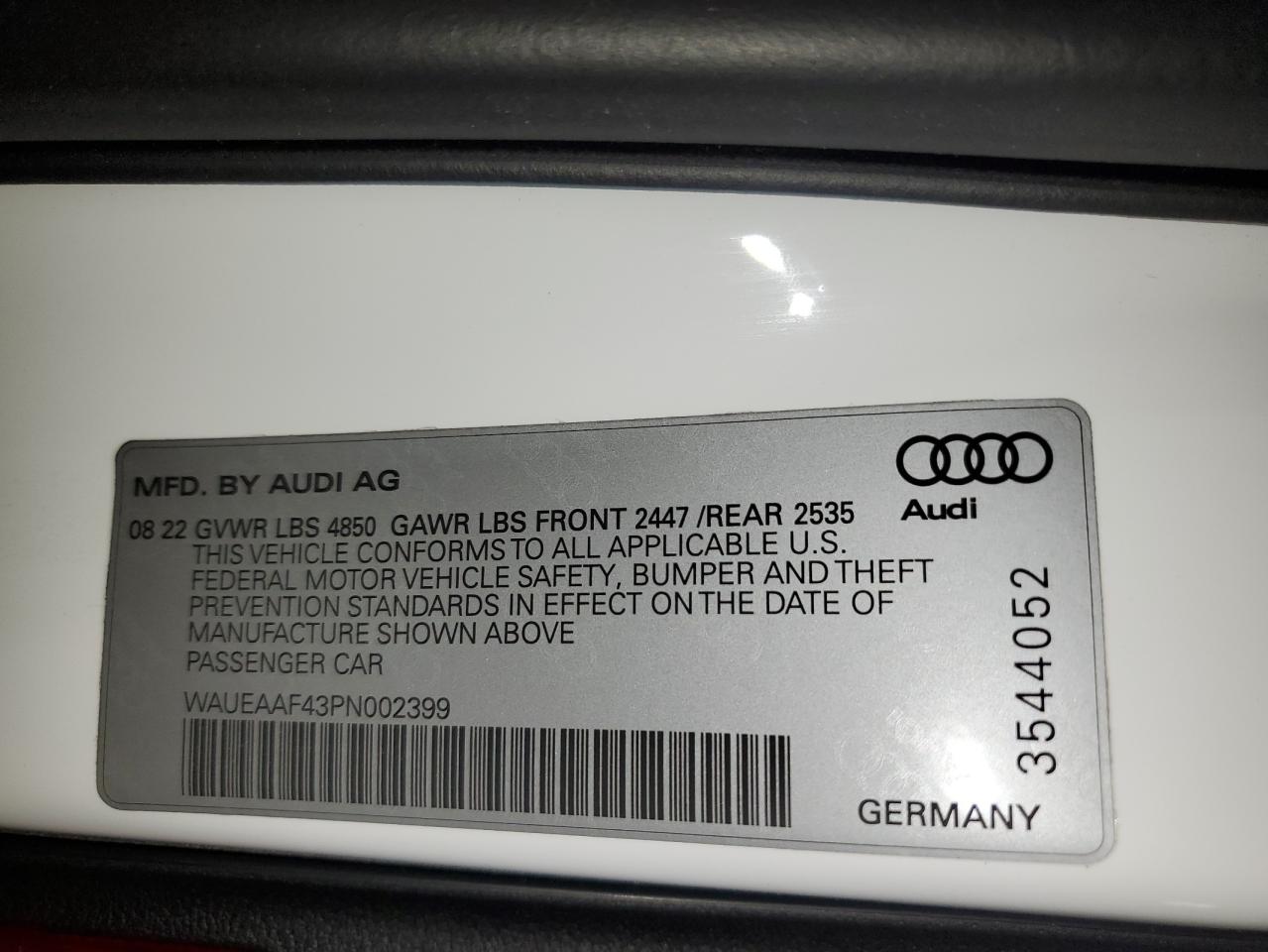 WAUEAAF43PN002399 2023 Audi A4 Premium Plus 45