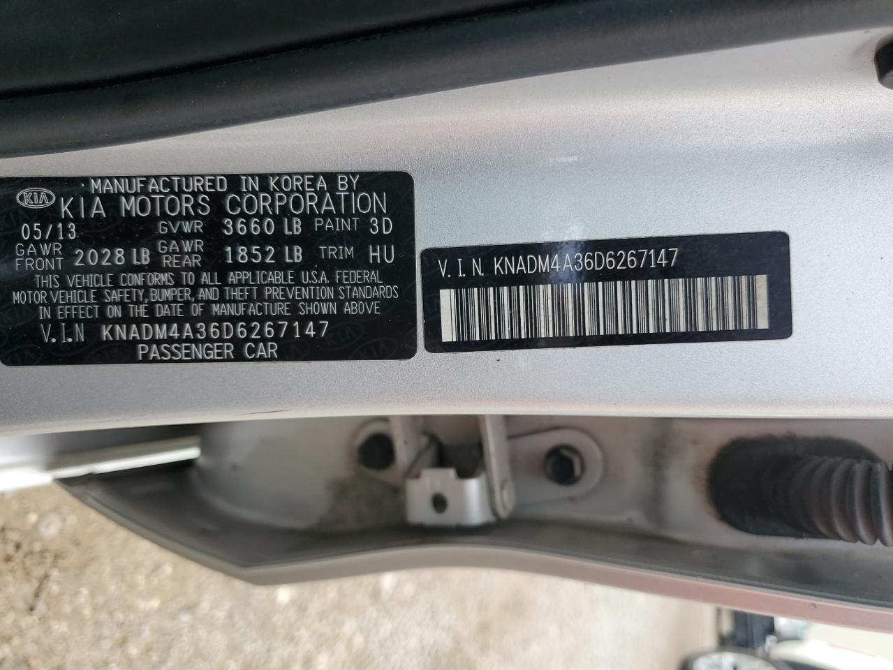 KNADM4A36D6267147 2013 Kia Rio Lx