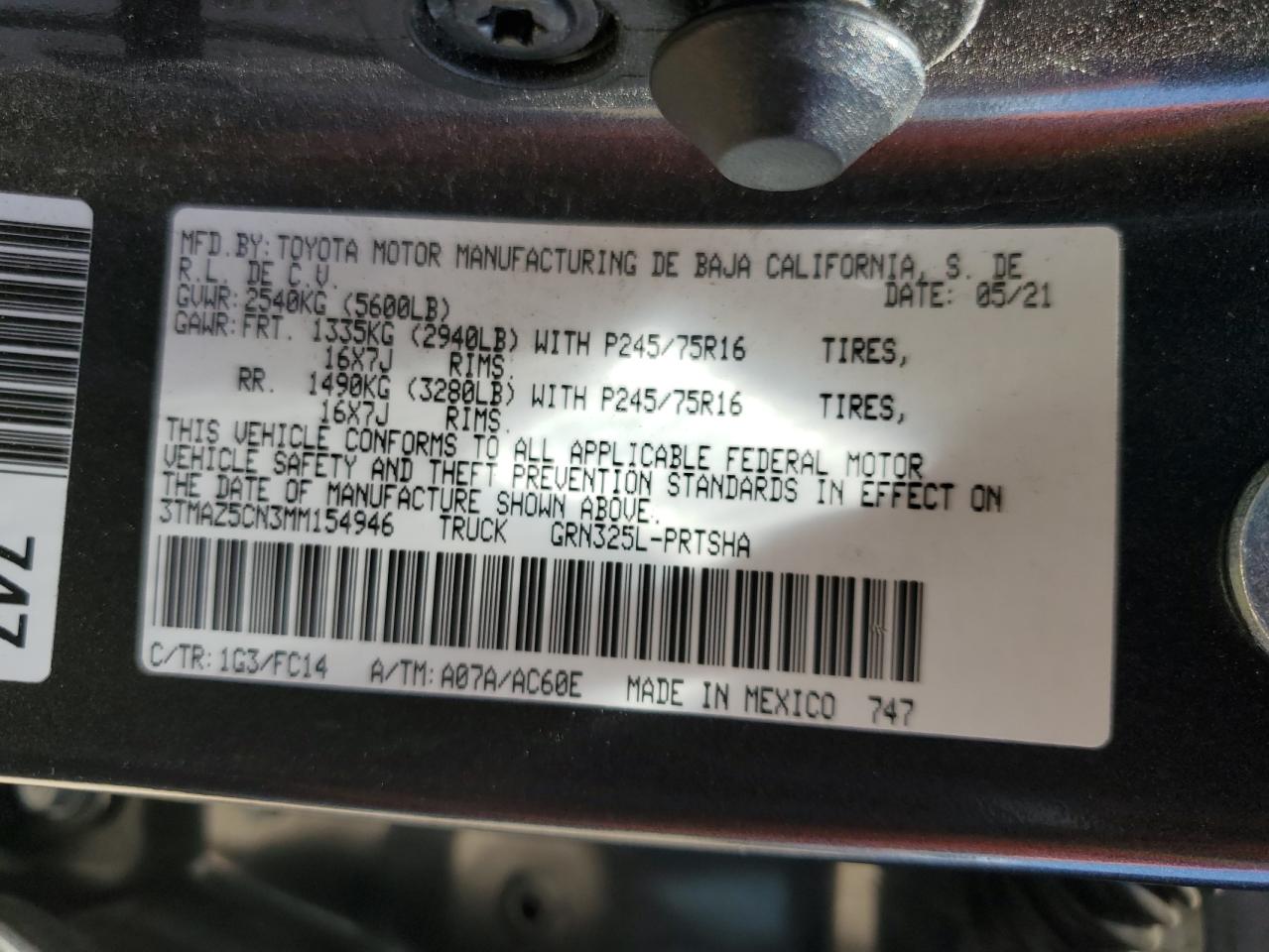 2021 Toyota Tacoma Double Cab VIN: 3TMAZ5CN3MM154946 Lot: 61042544