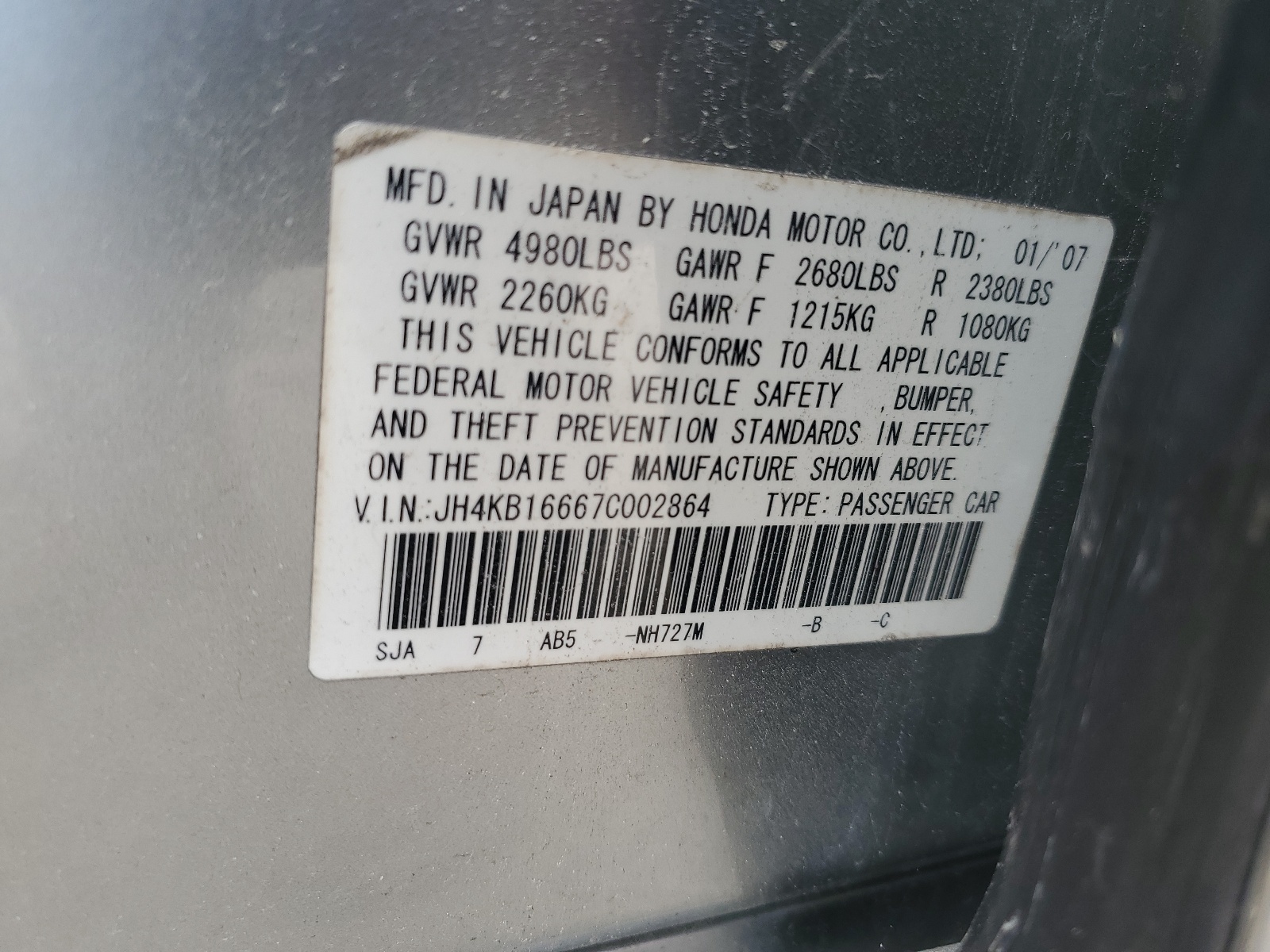 JH4KB16667C002864 2007 Acura Rl