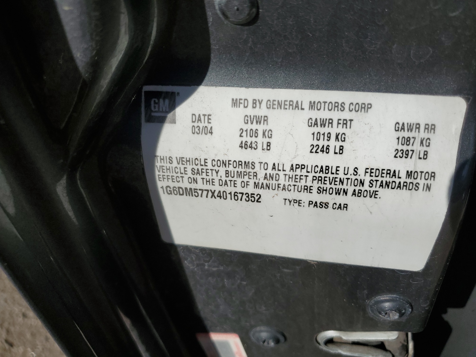 1G6DM577X40167352 2004 Cadillac Cts