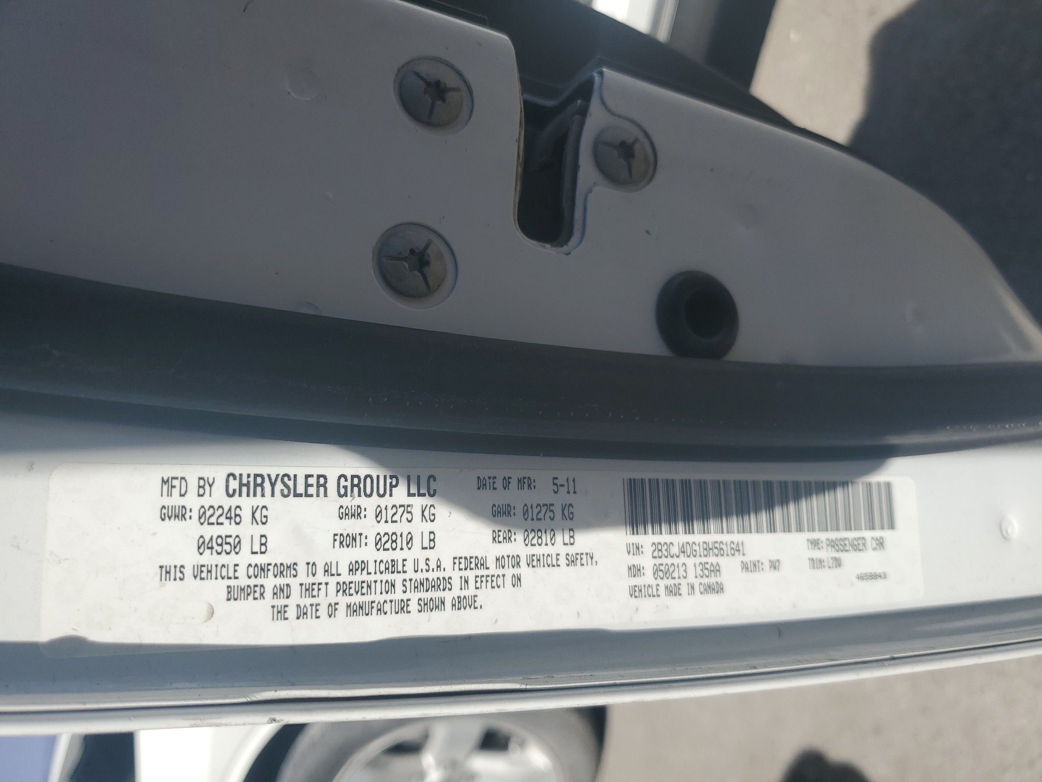 2B3CJ4DG1BH561641 2011 Dodge Challenger