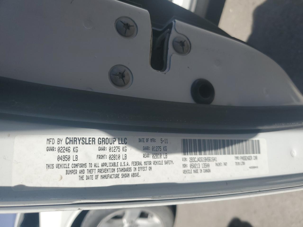 2011 Dodge Challenger VIN: 2B3CJ4DG1BH561641 Lot: 61658434