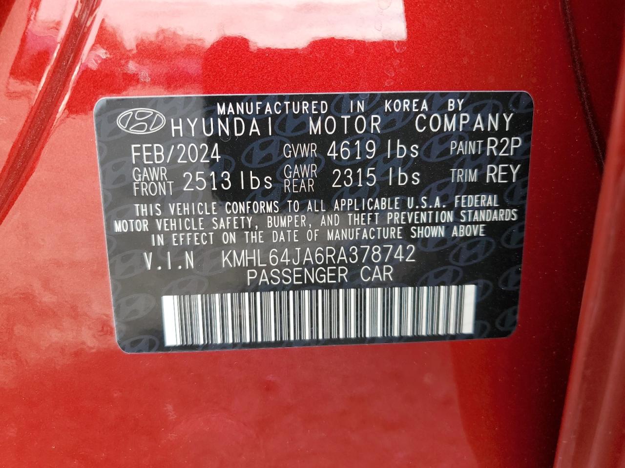 KMHL64JA6RA378742 2024 Hyundai Sonata Sel