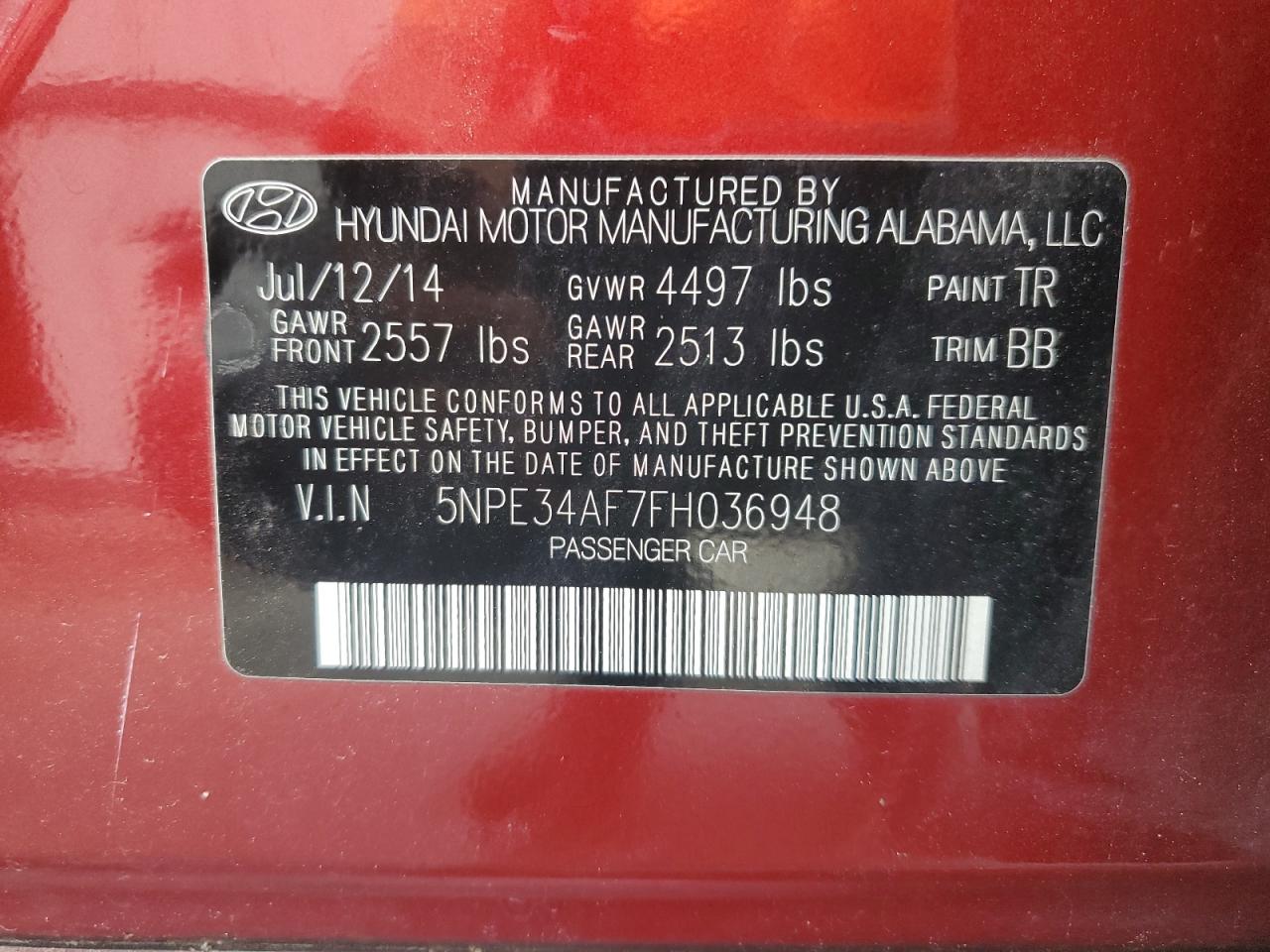 2015 Hyundai Sonata Sport VIN: 5NPE34AF7FH036948 Lot: 63716884