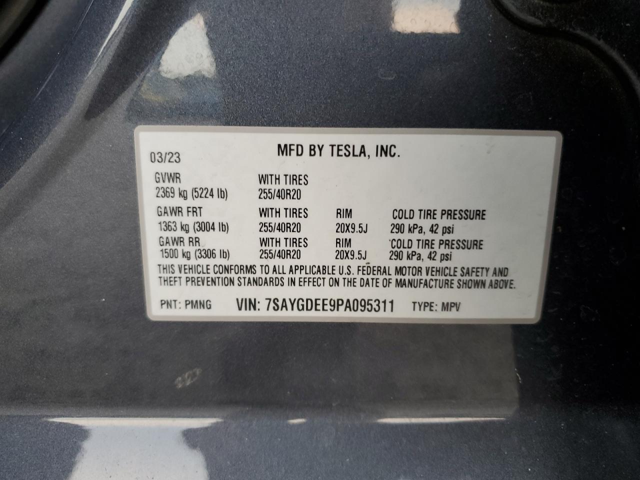 2023 Tesla Model Y VIN: 7SAYGDEE9PA095311 Lot: 63218524