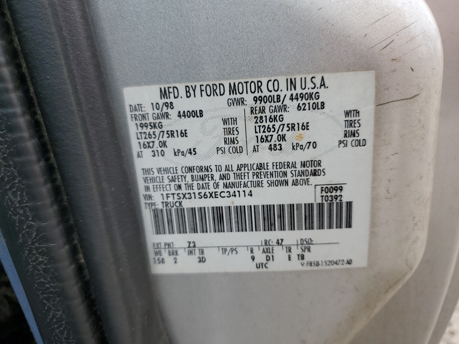 1FTSX31S6XEC34114 1999 Ford F350 Srw Super Duty 1FTSX31S6XEC34114 1999 Ford F350 Srw Super Duty
