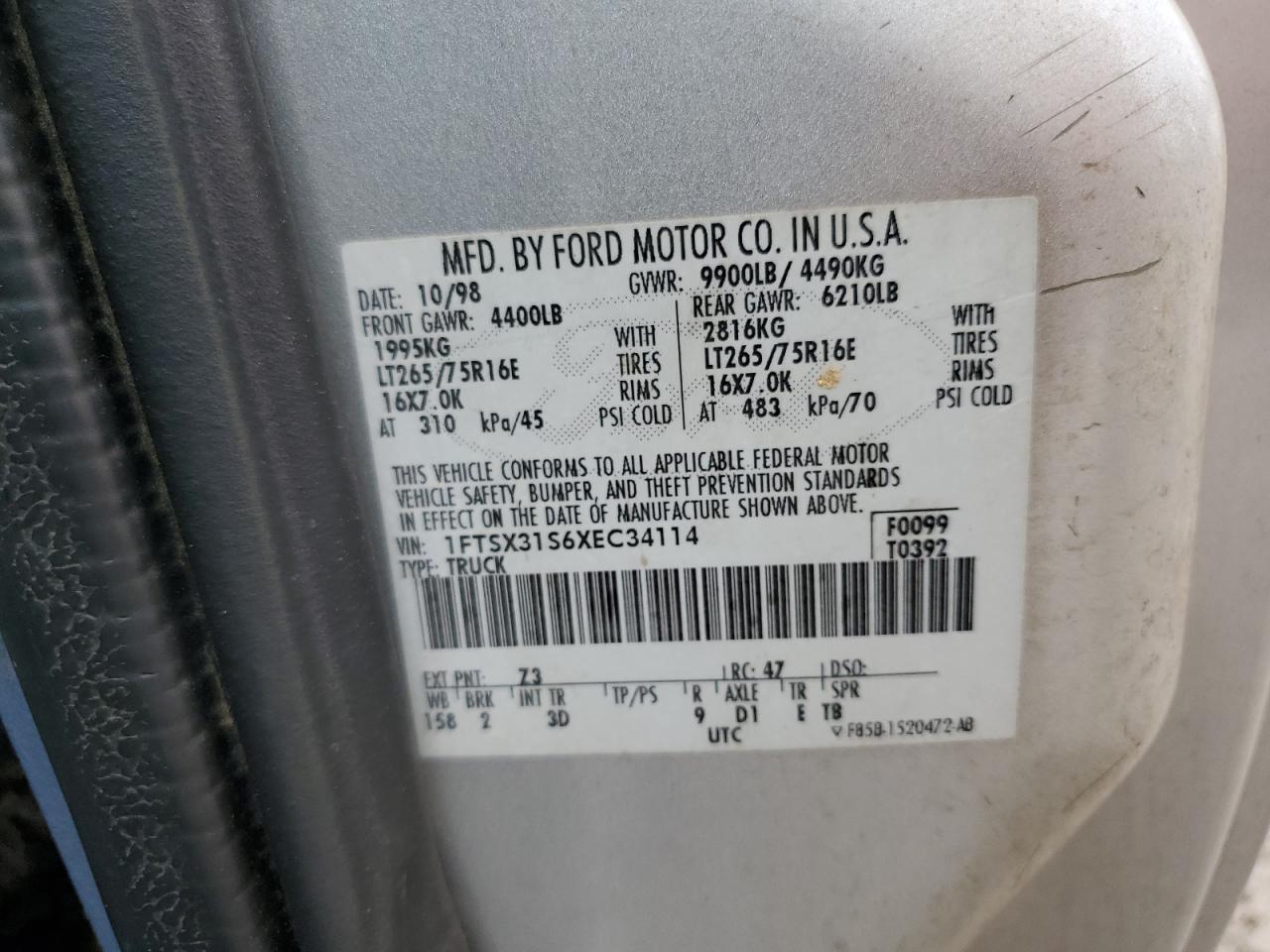 1FTSX31S6XEC34114 1999 Ford F350 Srw Super Duty