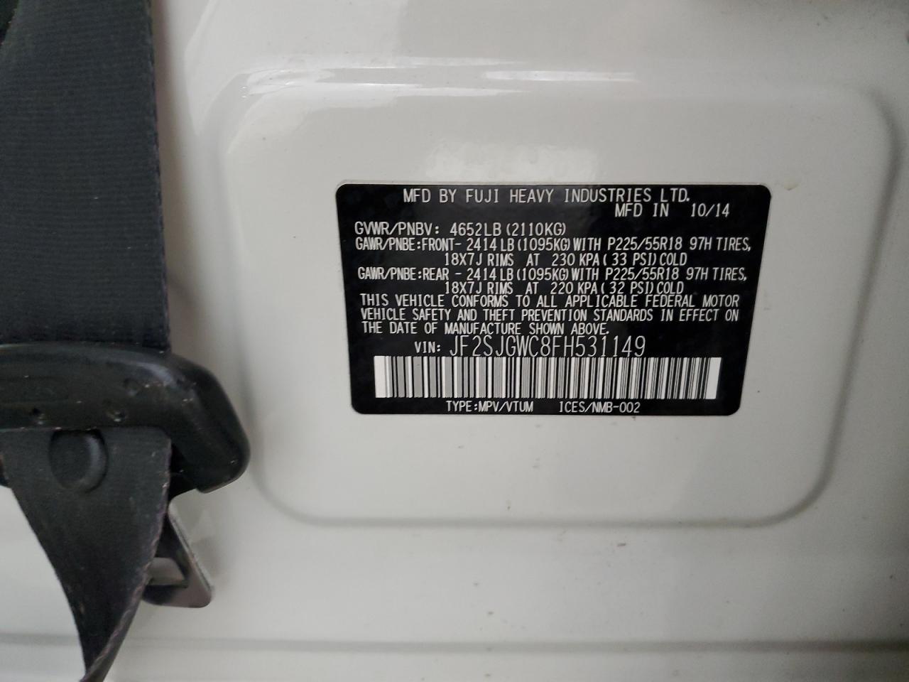 2015 Subaru Forester 2.0Xt Touring VIN: JF2SJGWC8FH531149 Lot: 64225294