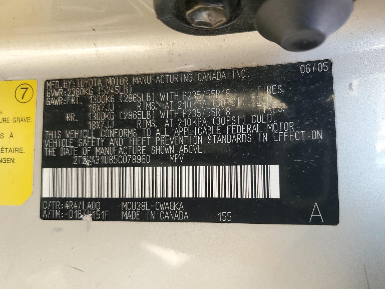 2005 Lexus Rx 330 VIN: 2T2HA31U85C078960 Lot: 62811024