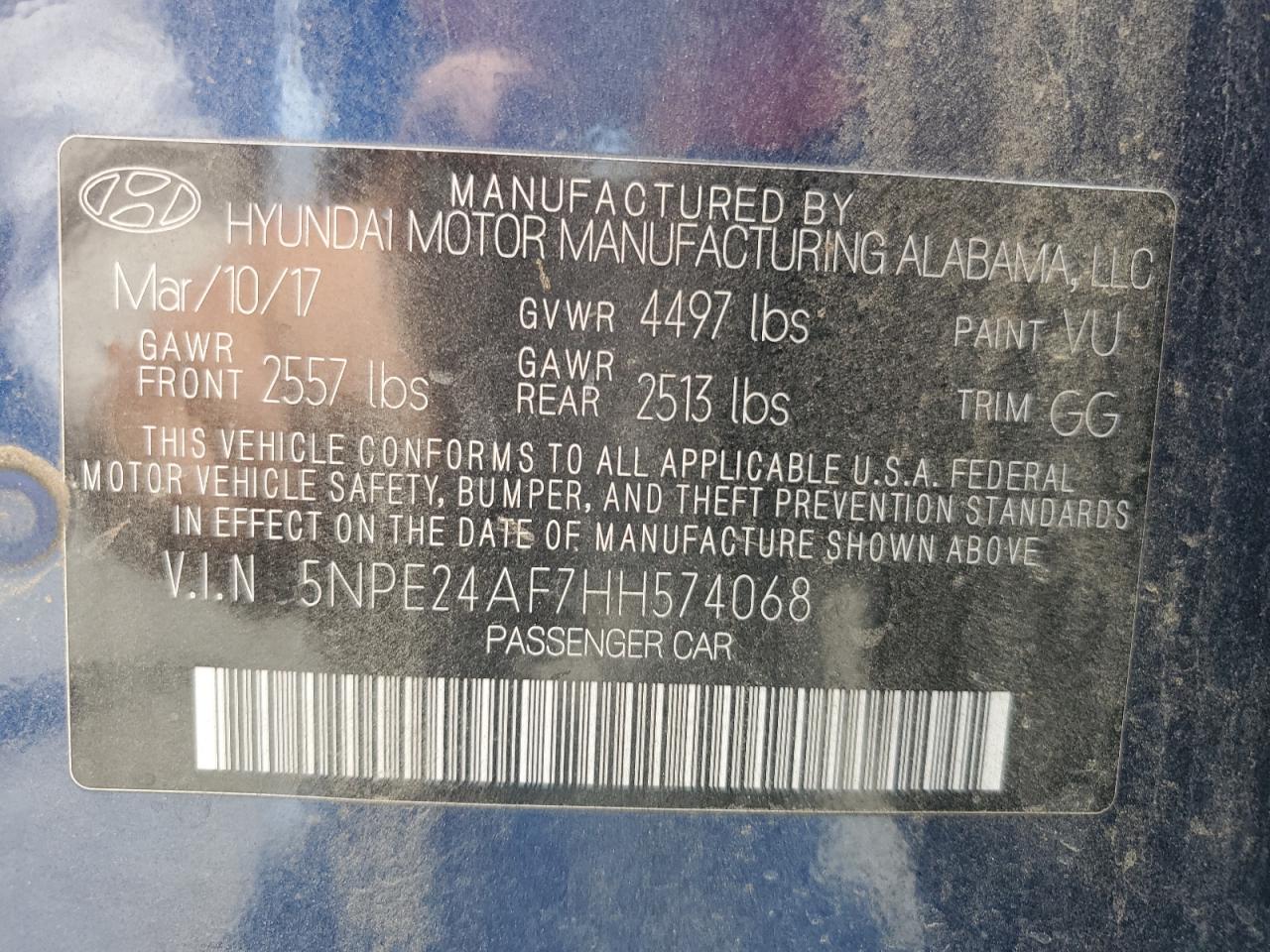 5NPE24AF7HH574068 2017 Hyundai Sonata Se