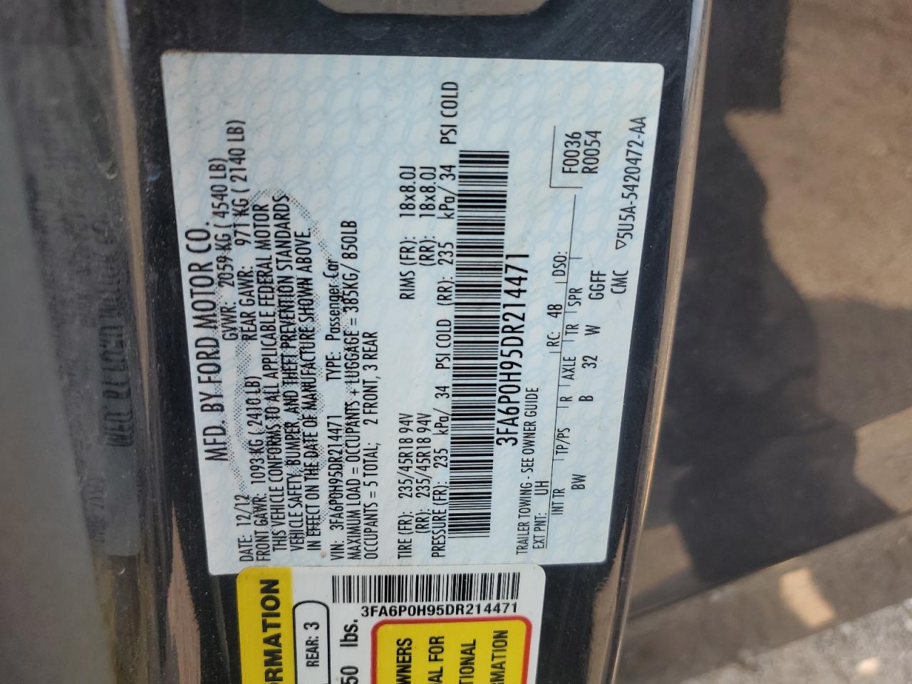 3FA6P0H95DR214471 2013 Ford Fusion Se