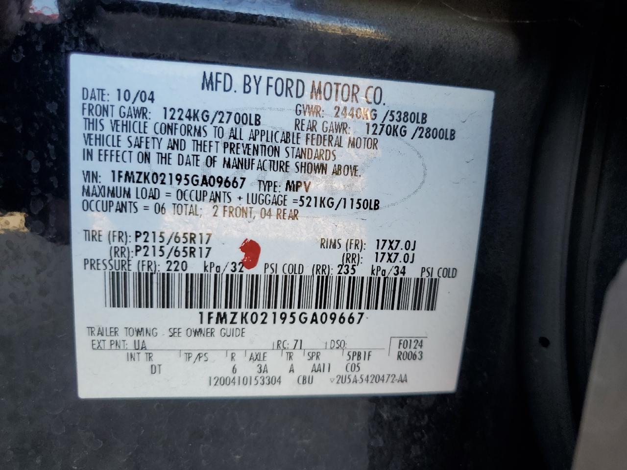 1FMZK02195GA09667 2005 Ford Freestyle Sel