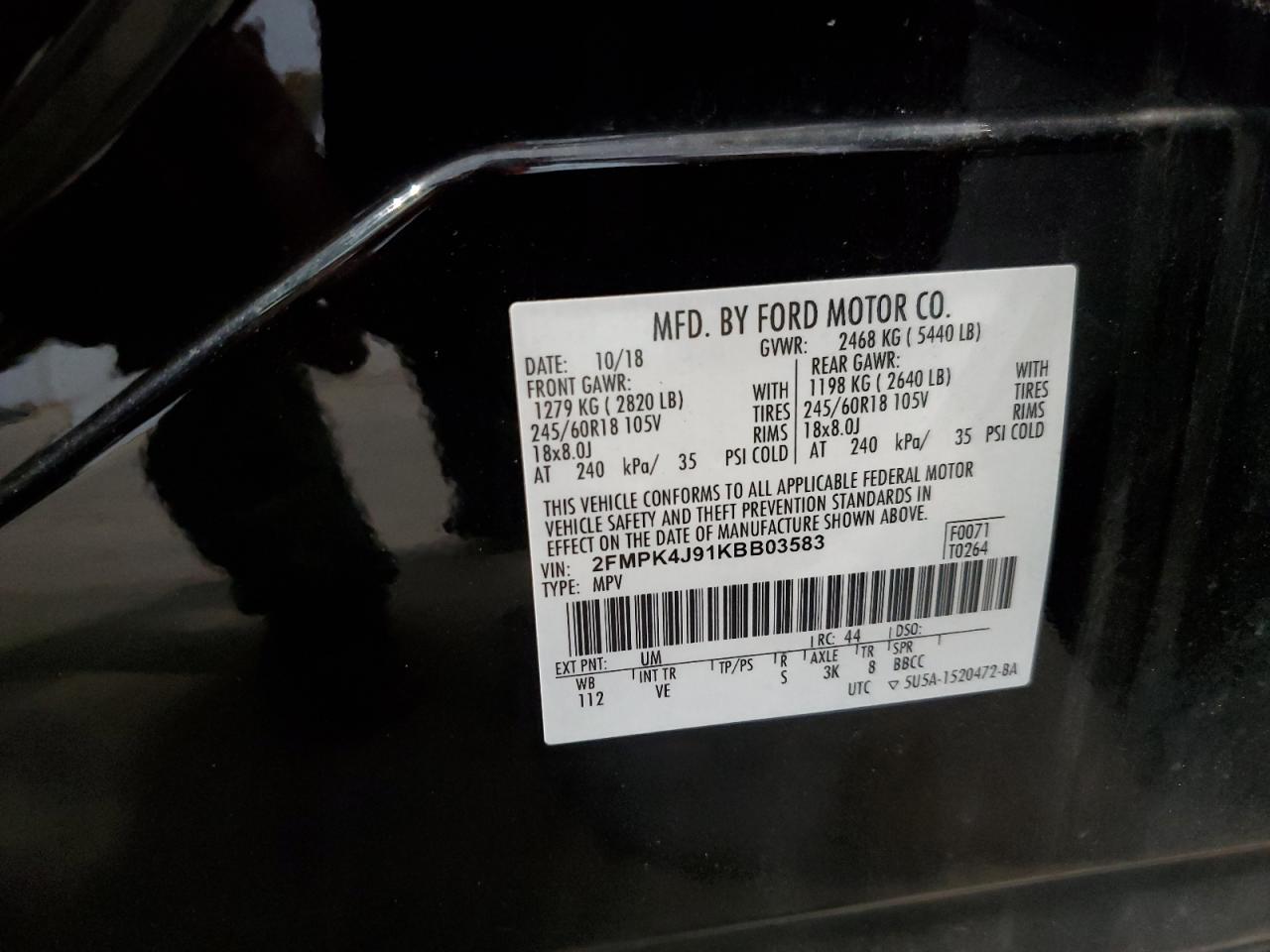 2019 Ford Edge Sel VIN: 2FMPK4J91KBB03583 Lot: 61433974