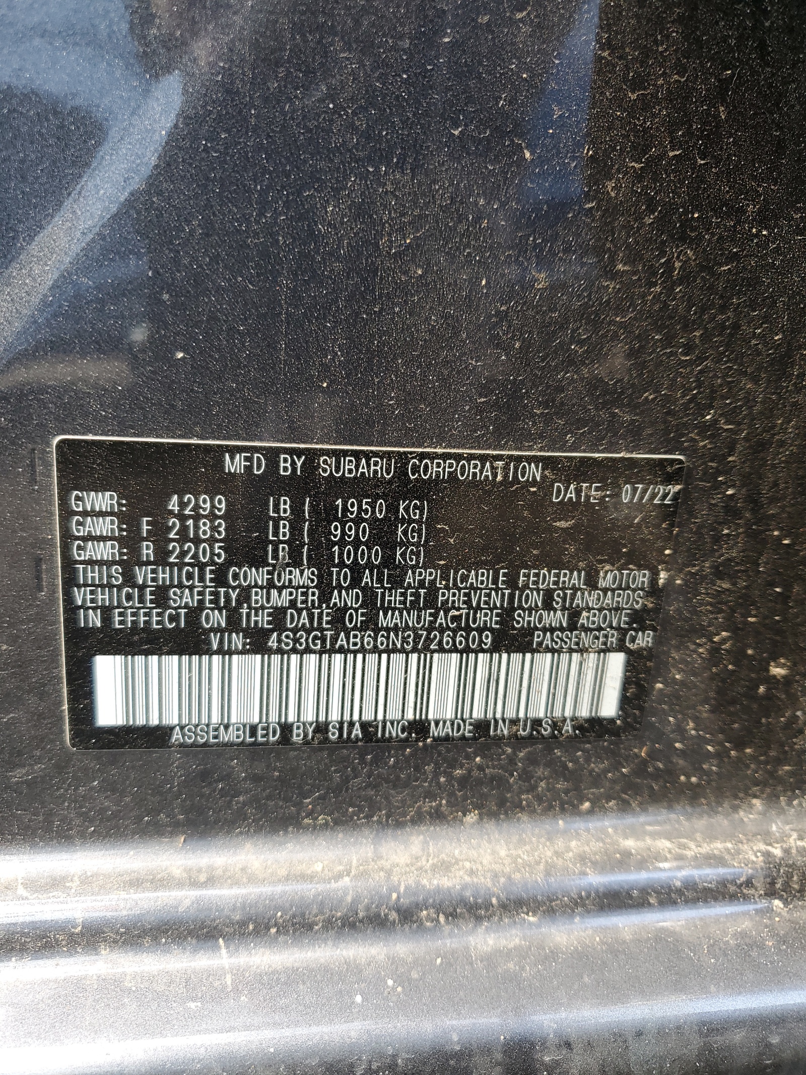 4S3GTAB66N3726609 2022 Subaru Impreza