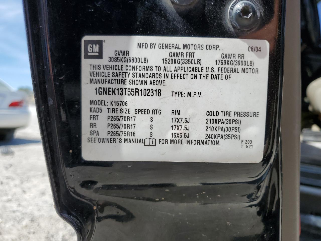 2005 Chevrolet Tahoe K1500 VIN: 1GNEK13T55R102318 Lot: 61146414