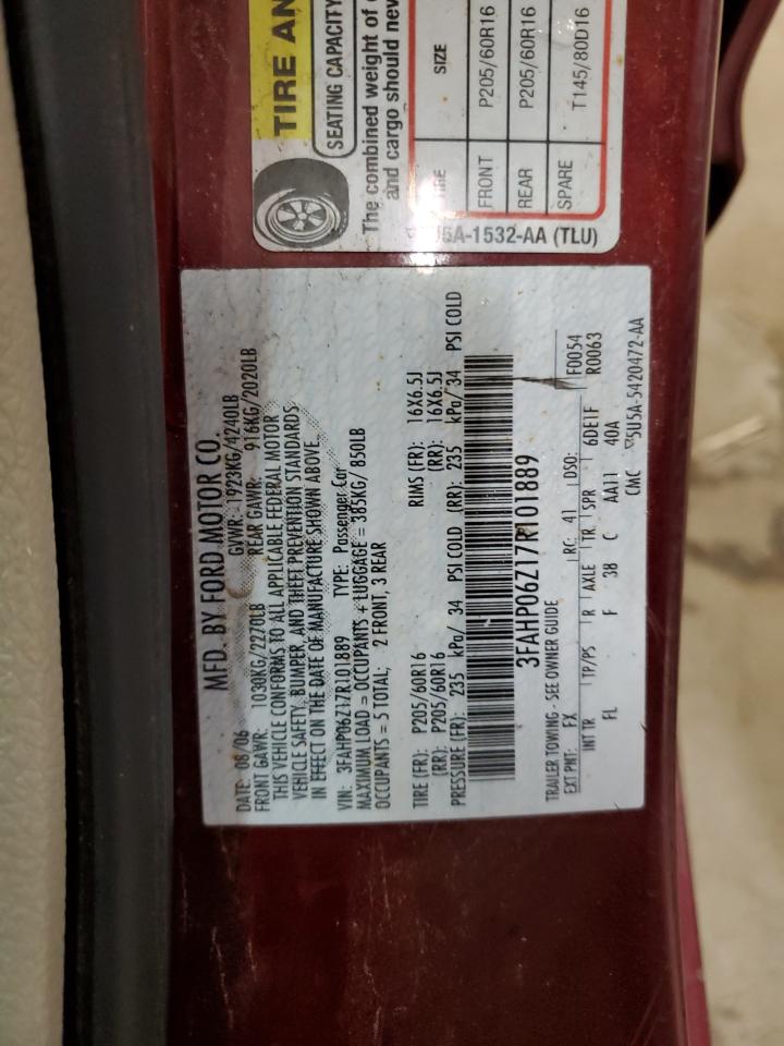 2007 Ford Fusion S VIN: 3FAHP06Z17R101889 Lot: 63459324