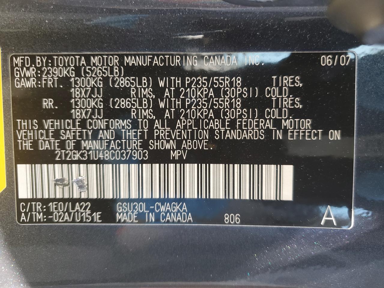 2008 Lexus Rx 350 VIN: 2T2GK31U48C037903 Lot: 64042544