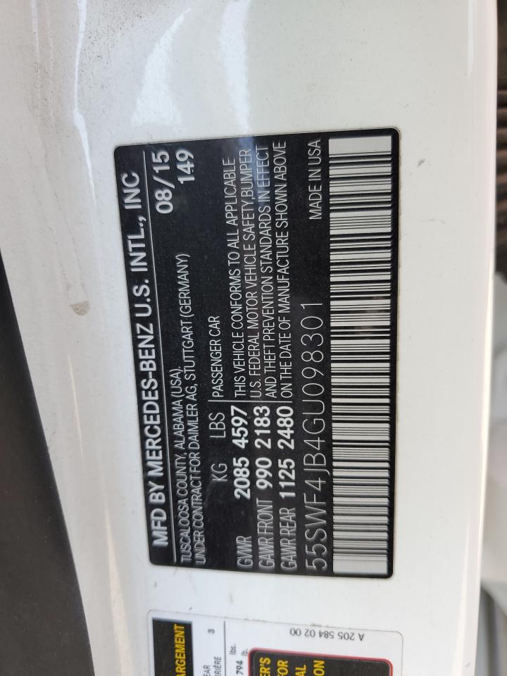 2016 Mercedes-Benz C 300 VIN: 55SWF4JB4GU098301 Lot: 64466334