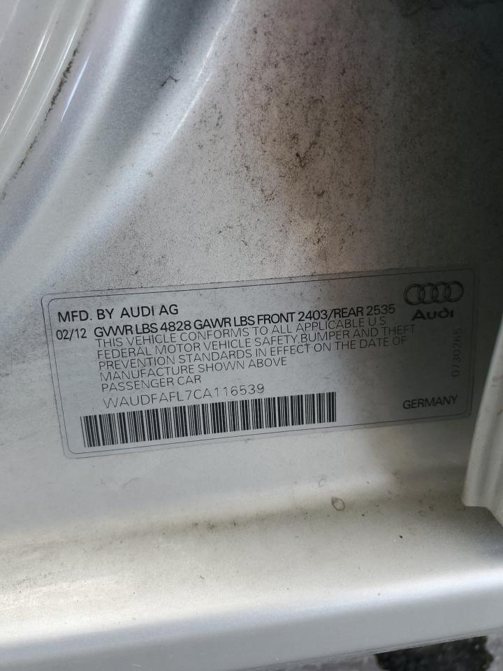 2012 Audi A4 Premium VIN: WAUDFAFL7CA116539 Lot: 62042844
