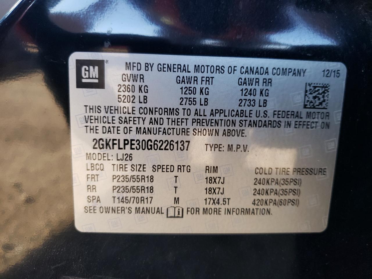 2016 GMC Terrain Slt VIN: 2GKFLPE30G6226137 Lot: 63609814