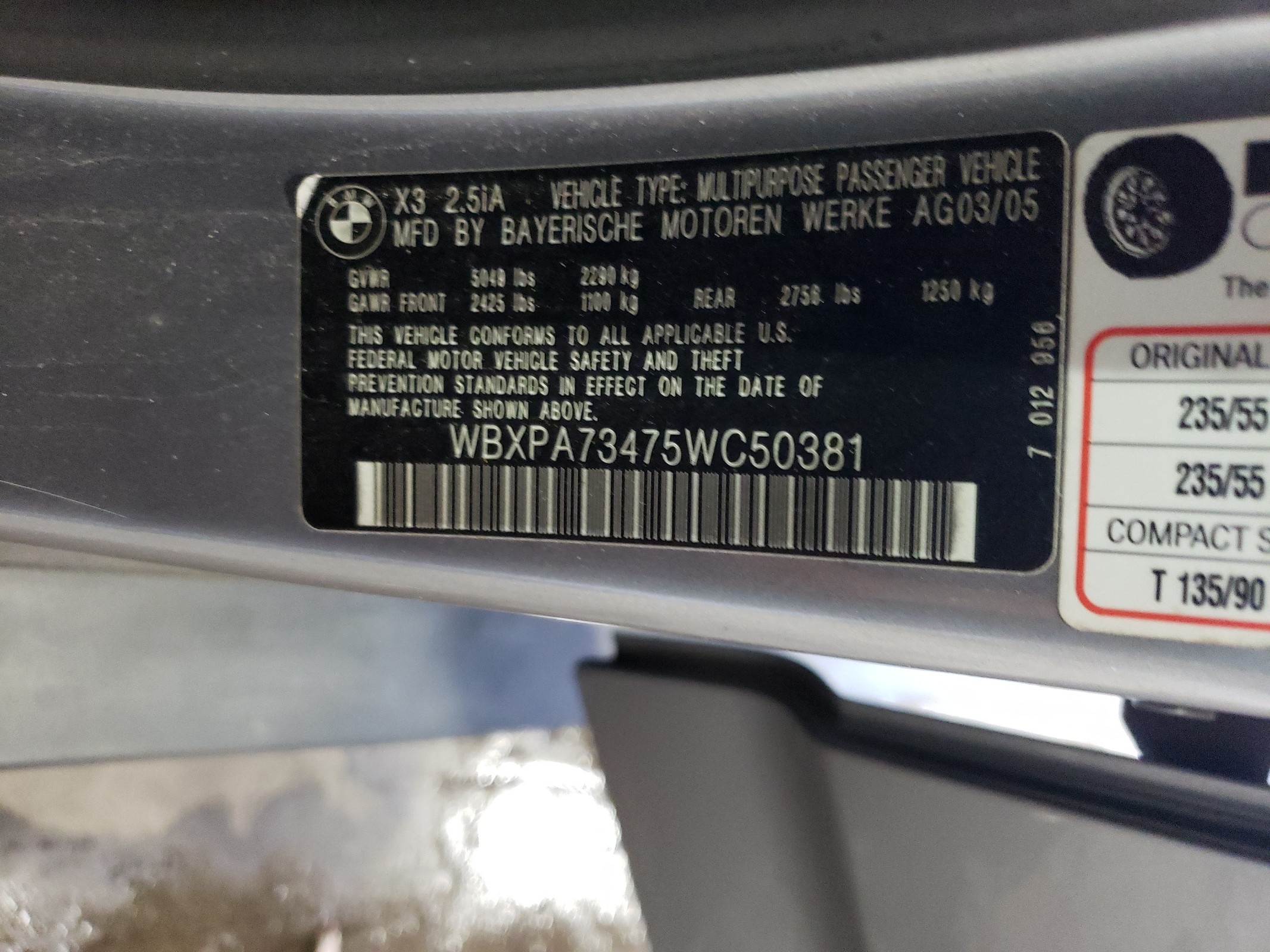 WBXPA73475WC50381 2005 BMW X3 2.5I