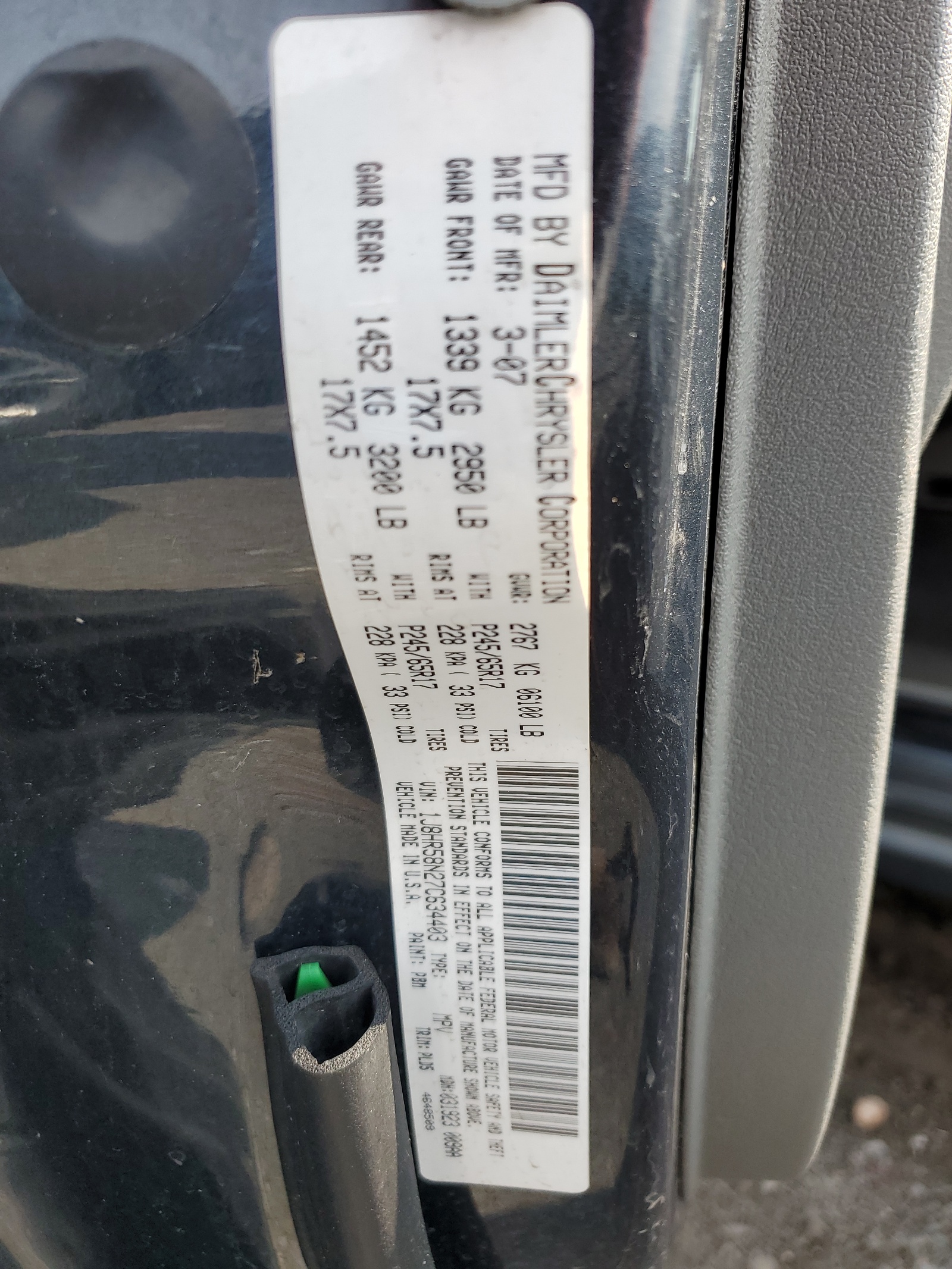 1J8HR58N27C634403 2007 Jeep Grand Cherokee Limited