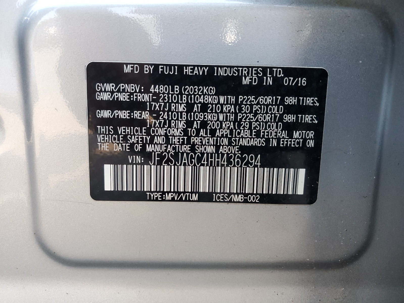 JF2SJAGC4HH436294 2017 Subaru Forester 2.5I Premium