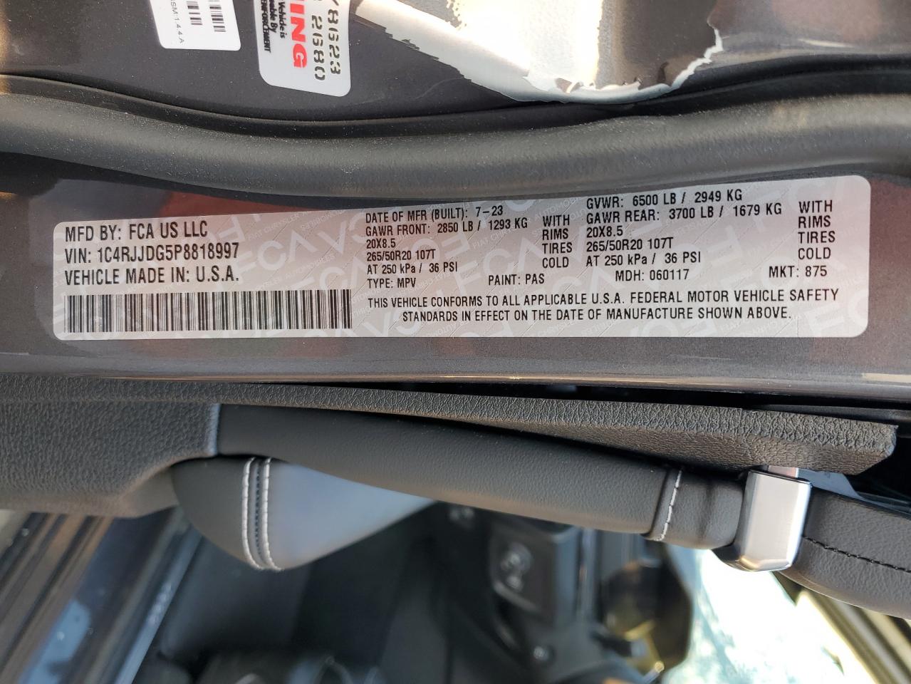 2023 Jeep Grand Cherokee L Overland VIN: 1C4RJJDG5P8818997 Lot: 62749524