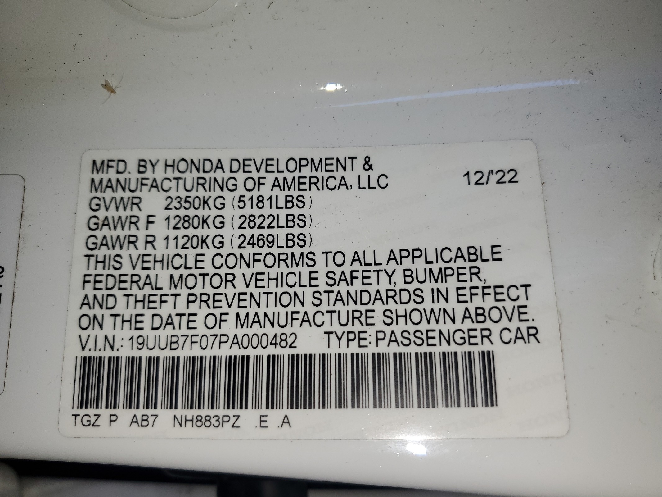 19UUB7F07PA000482 2023 Acura Tlx Type S Pmc Edition