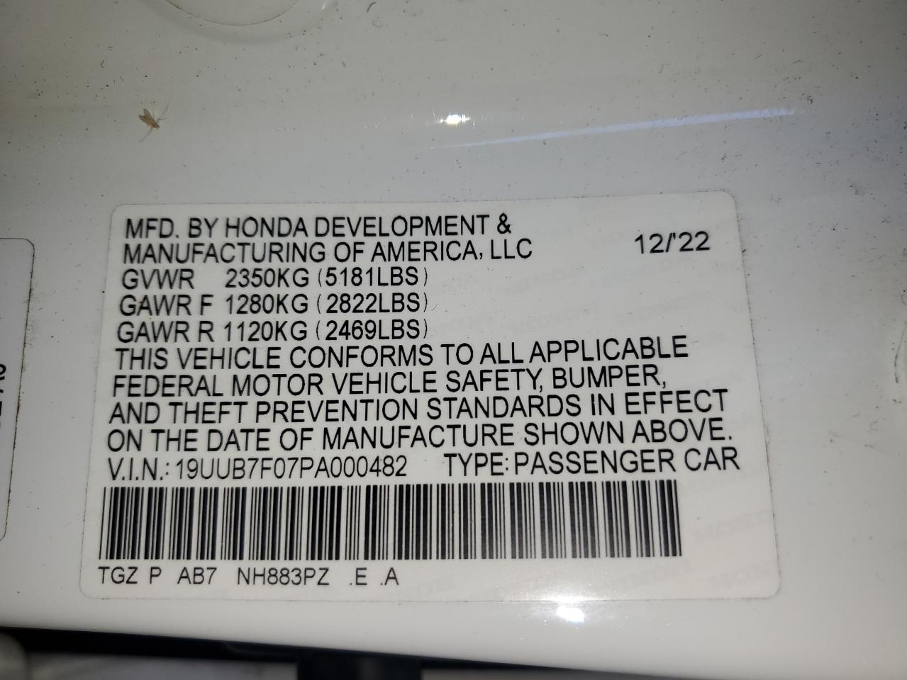 2023 Acura Tlx Type S Pmc Edition VIN: 19UUB7F07PA000482 Lot: 61370604