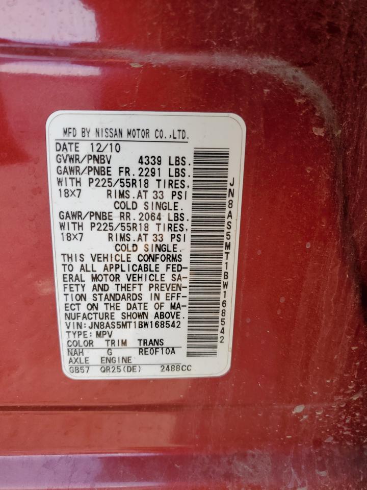 2011 Nissan Rogue S VIN: JN8AS5MT1BW168542 Lot: 64040104