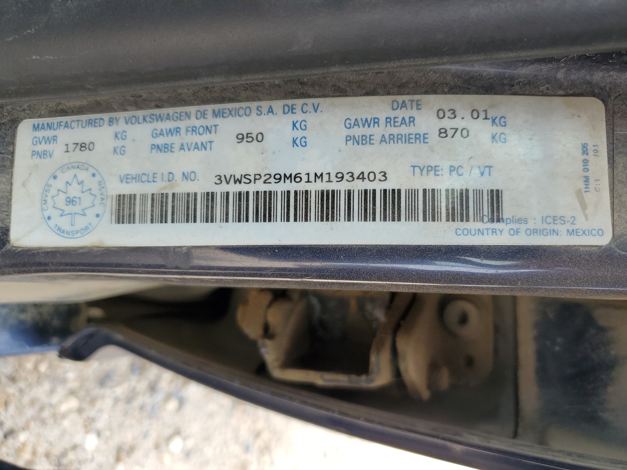 3VWSP29M61M193403 2001 Volkswagen Jetta Gls Tdi