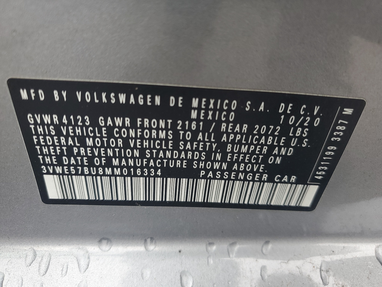 3VWE57BU8MM016334 2021 Volkswagen Jetta Sel