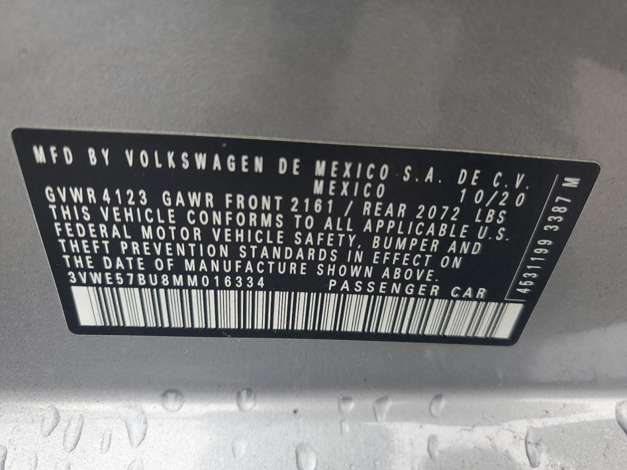 2021 Volkswagen Jetta Sel VIN: 3VWE57BU8MM016334 Lot: 64147784