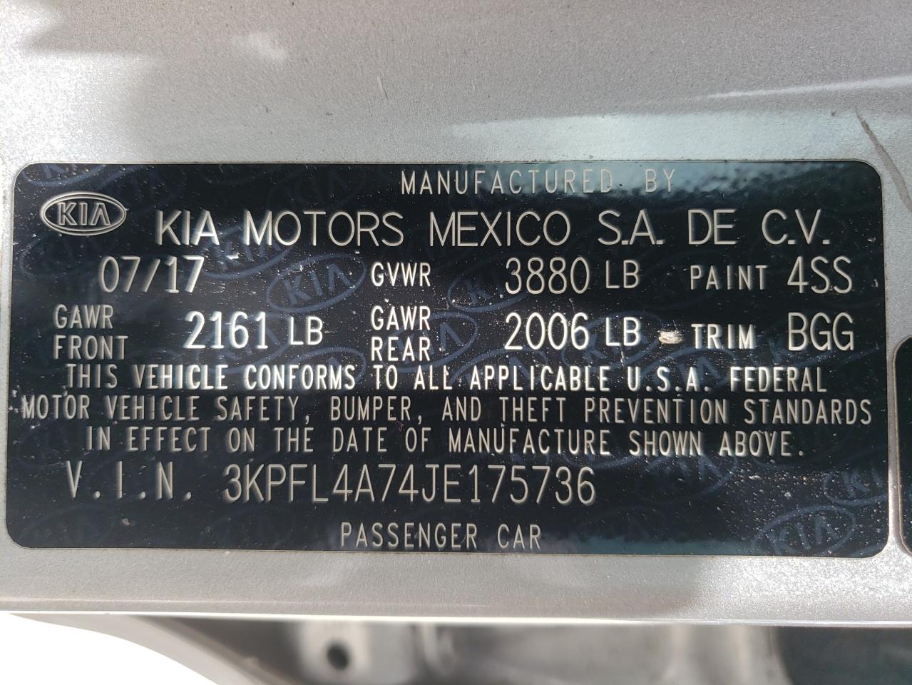 2018 Kia Forte Lx VIN: 3KPFL4A74JE175736 Lot: 63669174