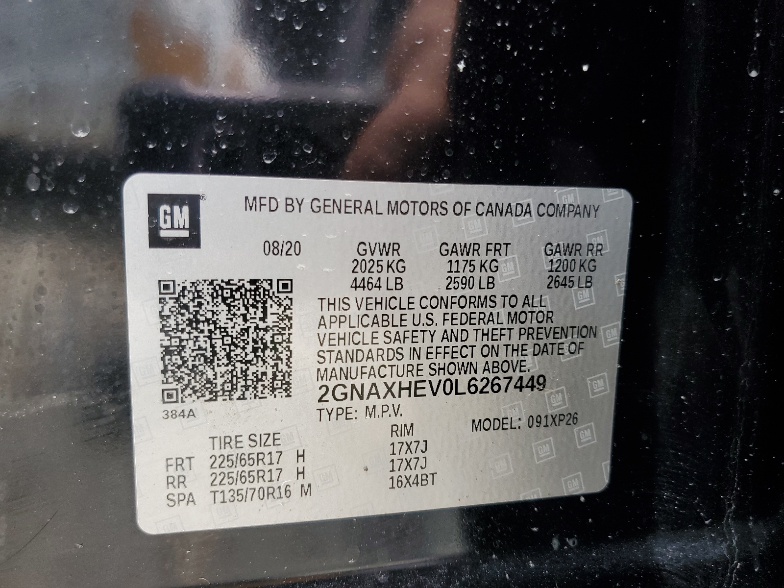 2GNAXHEV0L6267449 2020 Chevrolet Equinox Ls