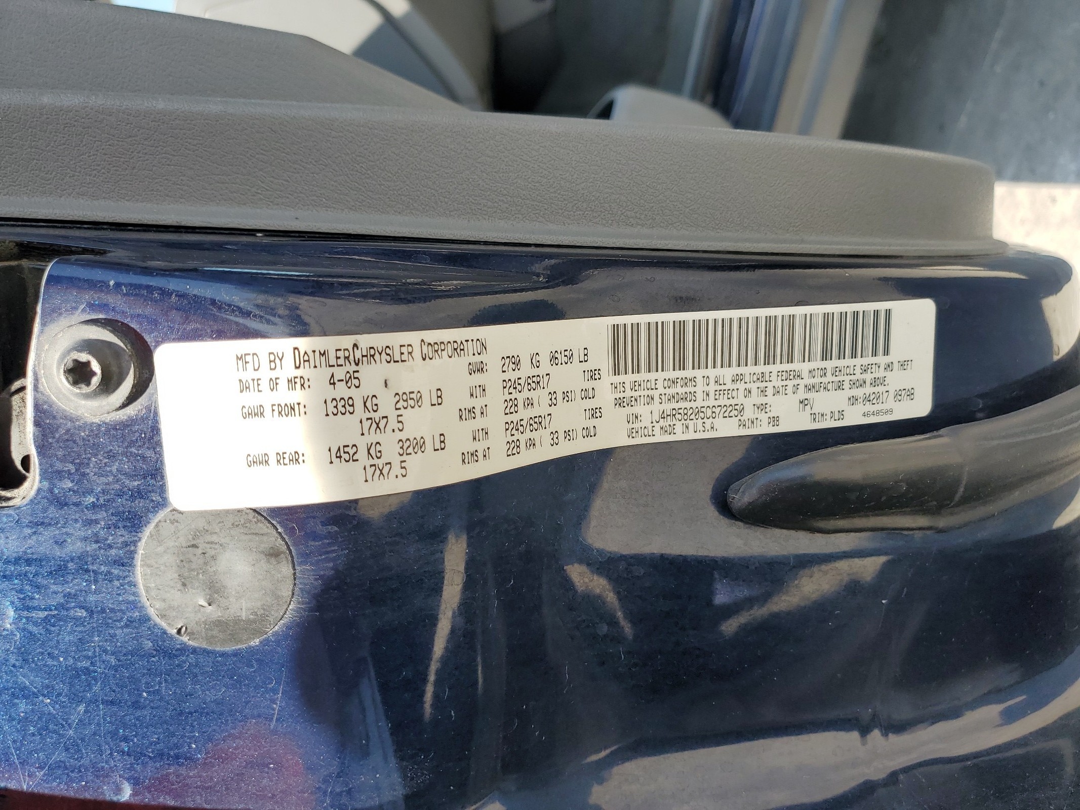 1J4HR58205C672250 2005 Jeep Grand Cherokee Limited