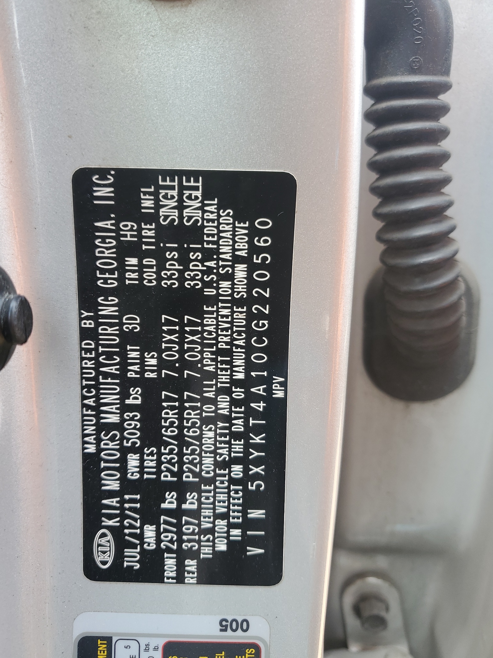 5XYKT4A10CG220560 2012 Kia Sorento Base