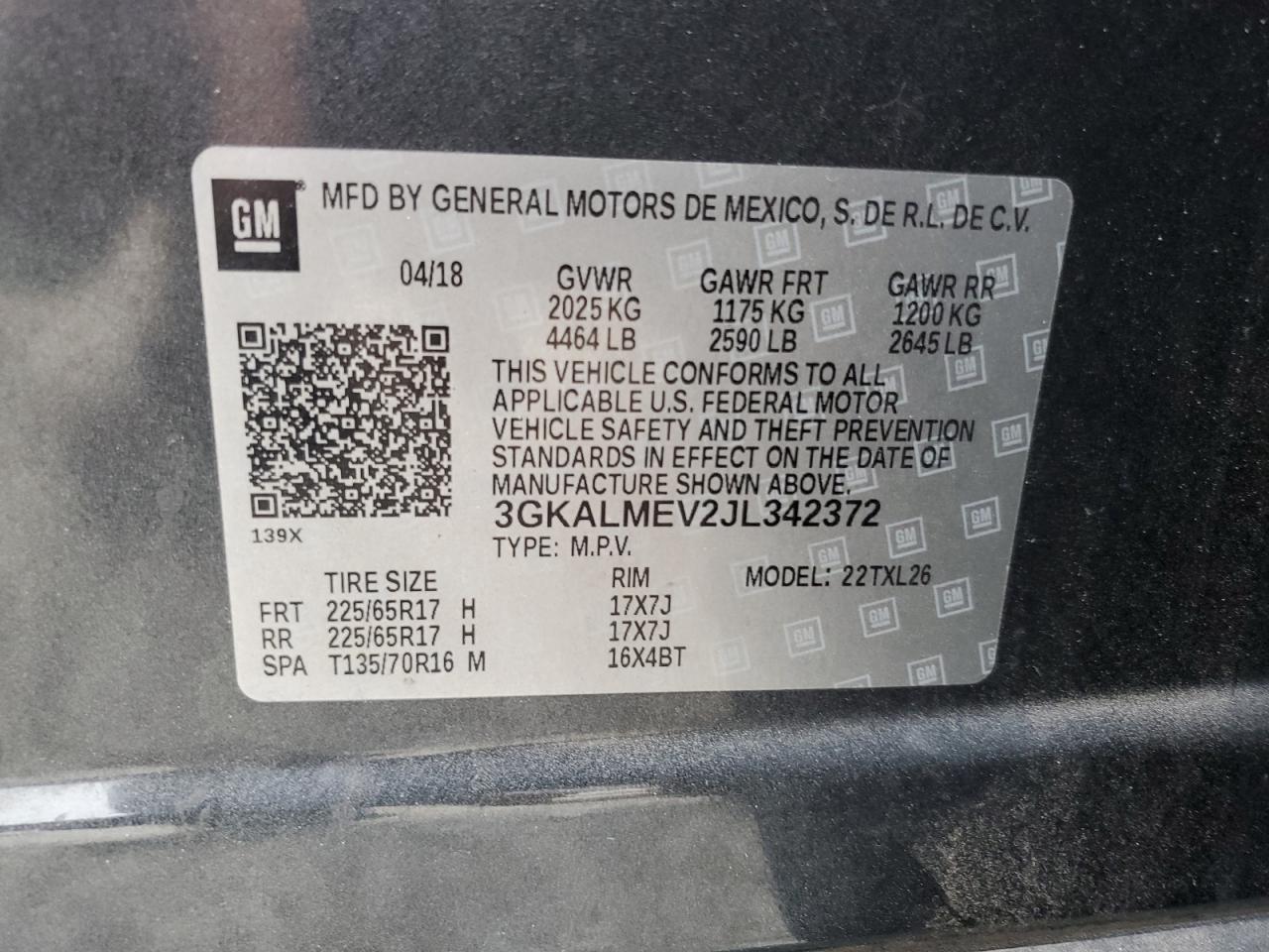 3GKALMEV2JL342372 2018 GMC Terrain Sle