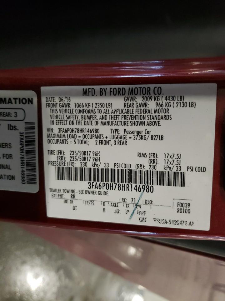 2017 Ford Fusion Se VIN: 3FA6P0H78HR146980 Lot: 62657464