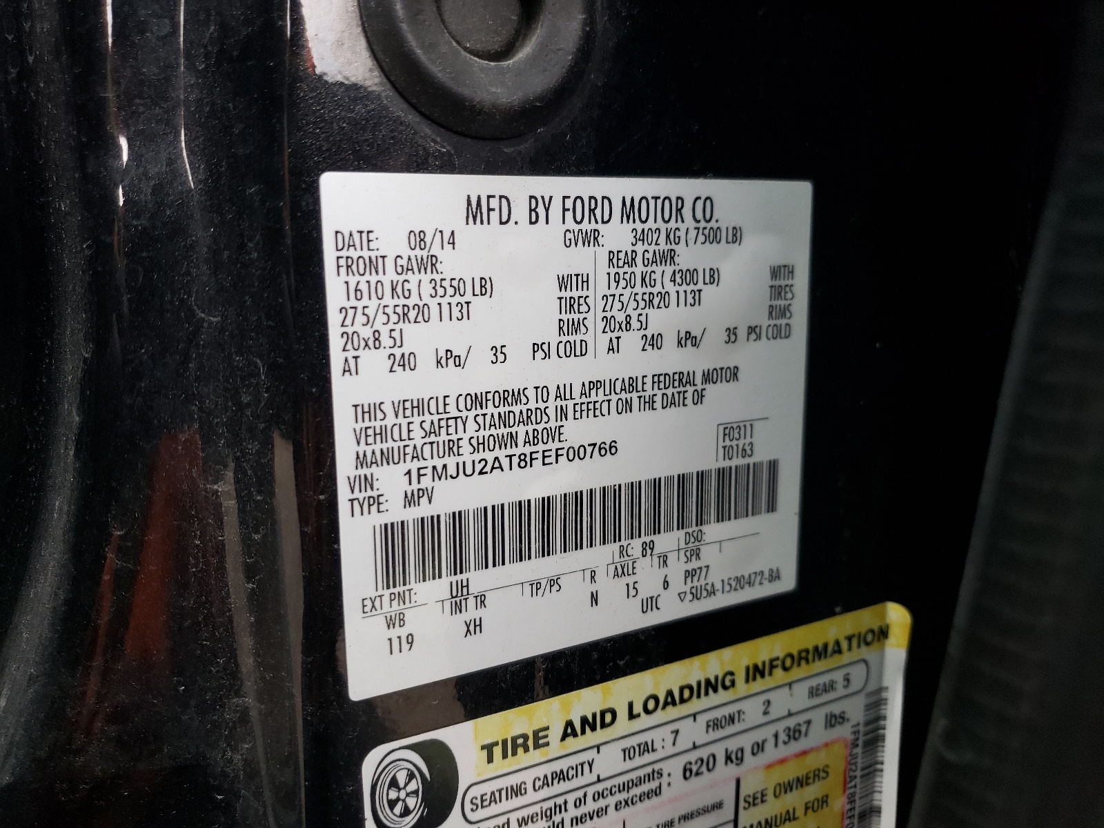 1FMJU2AT8FEF00766 2015 Ford Expedition Limited