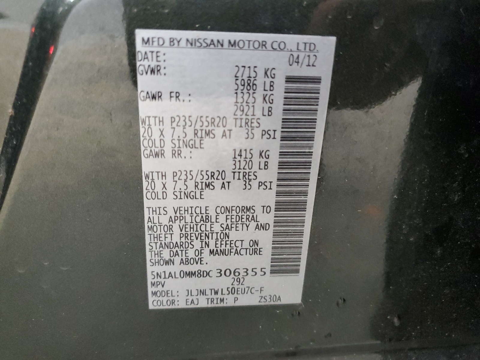 5N1AL0MM8DC306355 2013 Infiniti Jx35