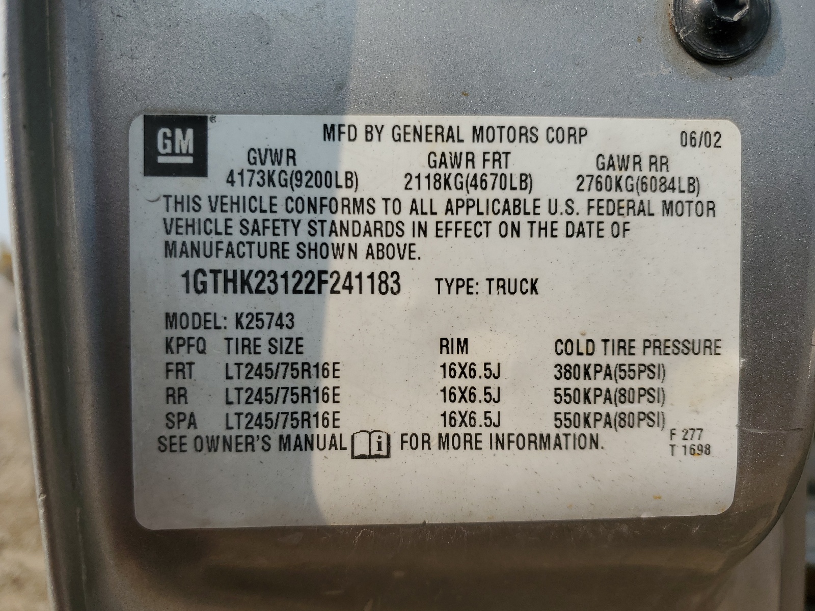 1GTHK23122F241183 2002 GMC Sierra K2500 Heavy Duty