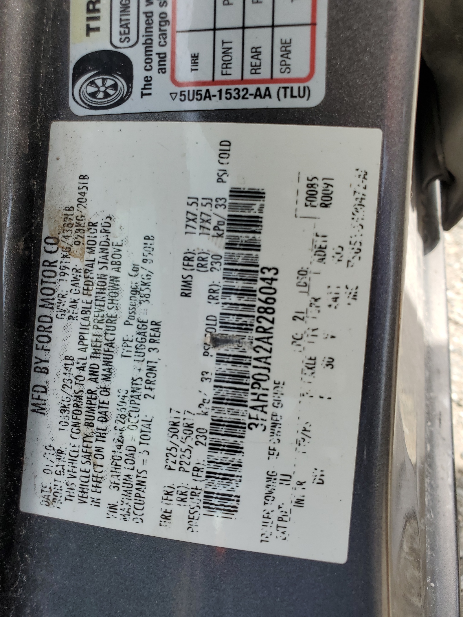 3FAHP0JA2AR286043 2010 Ford Fusion Sel